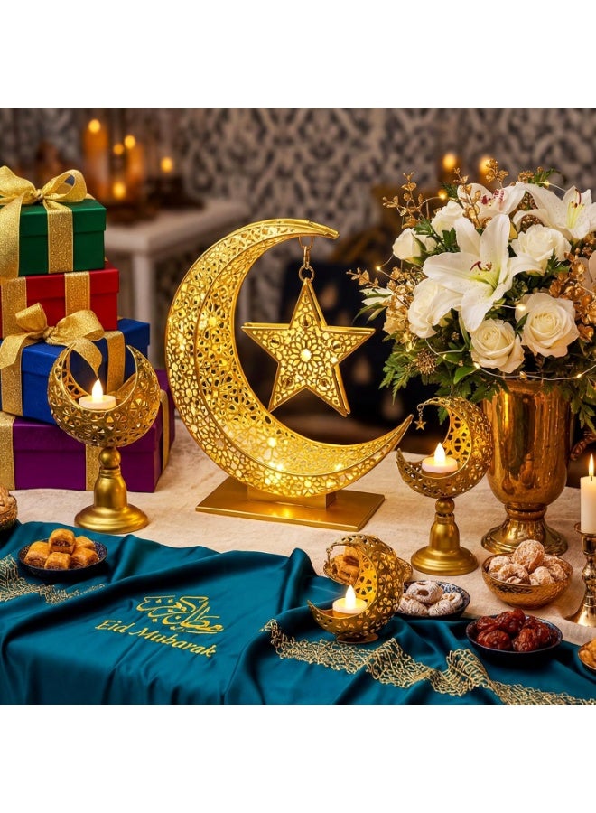 حامل شموع رمضان، حاملات شموع معدنية مجوفة ذهبية اللون لتزيين عيد الفطر، ZYZT-07A - Image 3